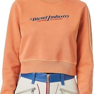 Diesel Slimmy Long Sleeve Crewneck Peach-Orange Logo Cropped Sweatshirt